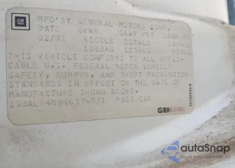 1992 Oldsmobile Cutlass Ciera S from USA, damaged, VIN 1G3AL54N9N6374531